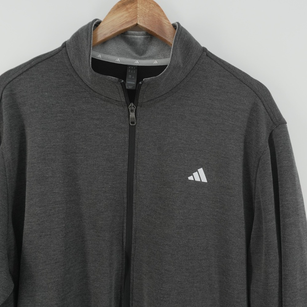 Adidas Track Jacket Mens XL Gray Full Zip Mock Neck Heathered Performance Logo